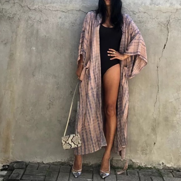 Dusty Pink Tie Dye Boho Swim Coverup Kimono Robe - Picture 1 of 4